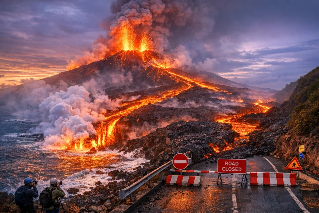 Piton de la Fournaise Lava Flows Into Indian Ocean Piton de la Fournaise Lava Flows Into Indian Ocean
